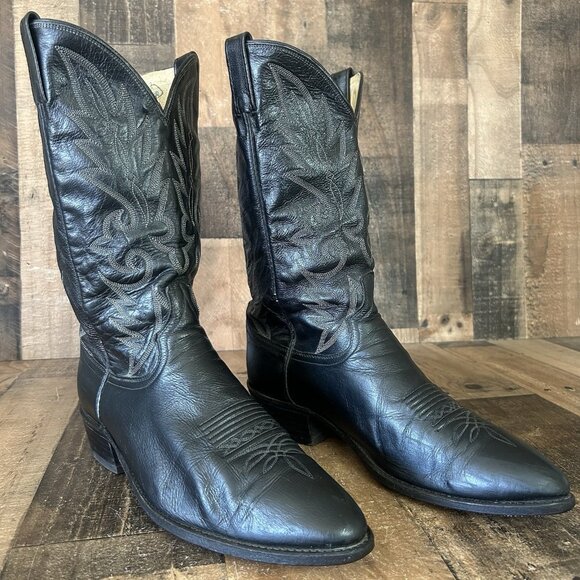 Dan Post 110R Vintage Classic Black Western Cowboy Boots Mens 12 D - Picture 3 of 12